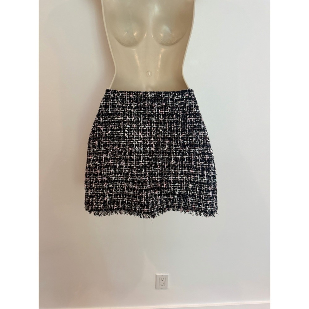 Majorelle Tweed Mini Skirt Sz S Black Pearl Buttons Fringe Revolve Cocktail - Picture 9 of 10